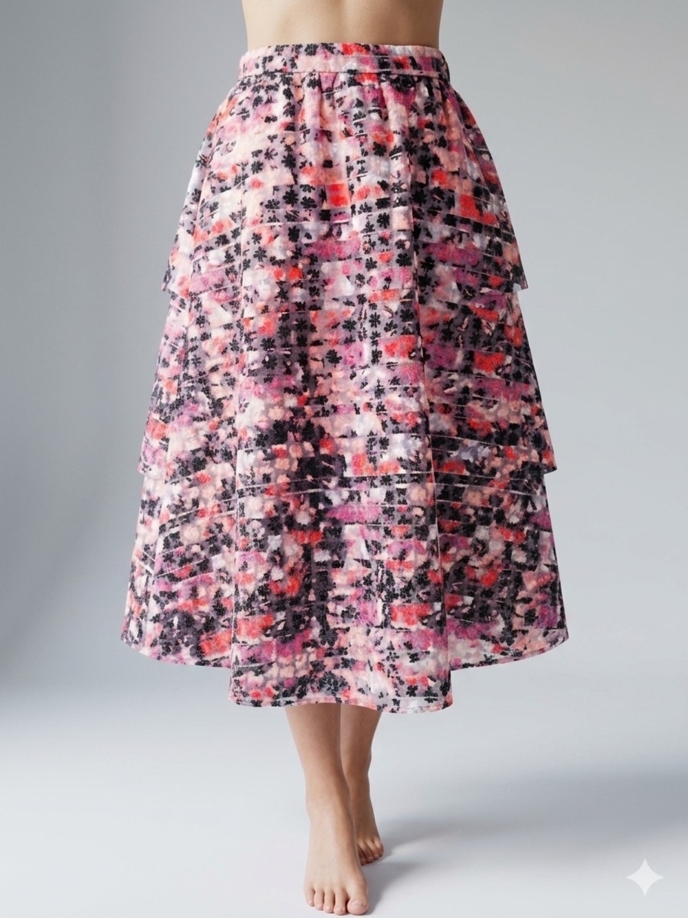 937 Sam Edelman Stripe Floral Embroidered Organza Midi Skirt - Size 2